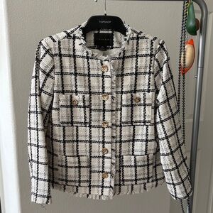 Tahari Black and Cream Plaid Blazer